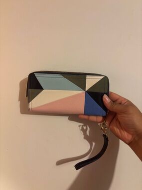 Fossil Geometric Colorblock Zip Wallet - Pink, Blue, Cream, Olive, Black